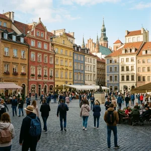 Historické centrum mesta v Poľsku s farebnými budovami